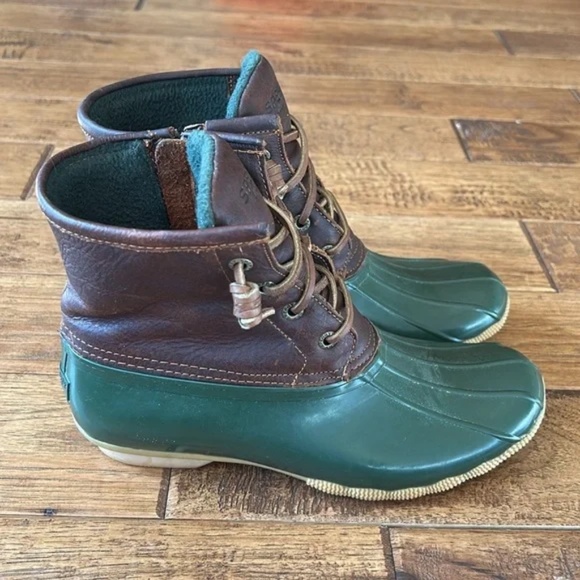 Sperry Top Sider Saltwater Duck Boots Waterproof Leather Rubber Brown Green 7.5 - Picture 1 of 11
